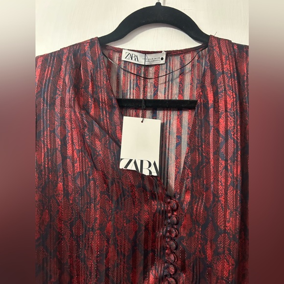 Zara Tops - ZARA Sheer Snakeskin print blouse with cuffed sleeves size M